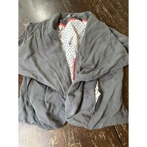 41 Hawthorn Gray Open Front Blazer Roll Tab Sleeves Polka Dot Lining Women's S